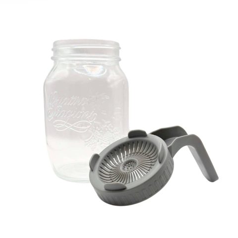 Groddlock grå med glasburk, lock vid sidan